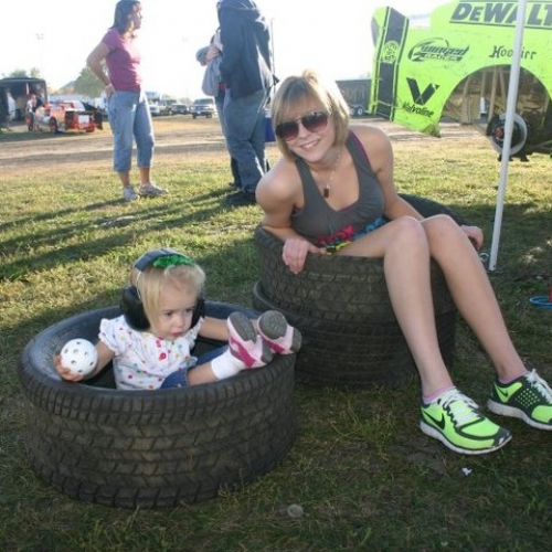 Addy & Steph hanging in their tire chairs